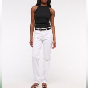 EVERLANE “The Cheeky Jean” White Denim Button Fly Slightly Cropped Strai…